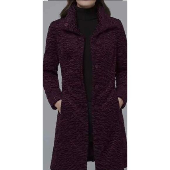 White House Black Market Plum Persion Faux Fur Coat, Size SP - Picture 2 of 7